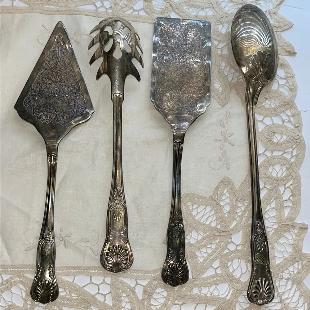Vintage Victorian Style Sheffield Silver Plate Cutlery Marvelous Set of 4 Cake